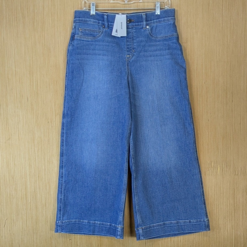 Spanx Cropped Wide Leg Jeans Stonewashed Blue Denim Size XL Petite NWT
